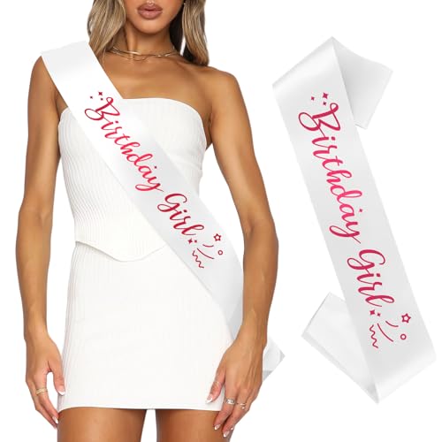 Birthday Queen Sash - Satin White with Pink Foil for Special Celebrations
