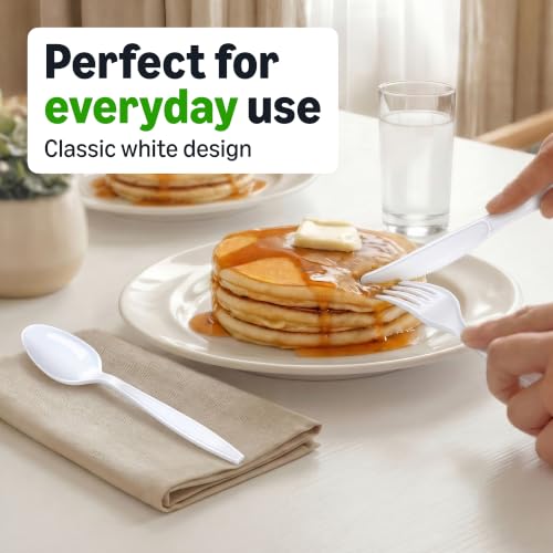Amazon Basics Disposable Cutlery Set - 100 White Forks & Spoons