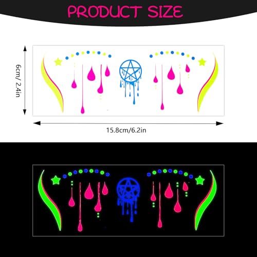 Konsait Glow in the Dark Face Temporary Tattoos 15 Sheets Neon Black Light