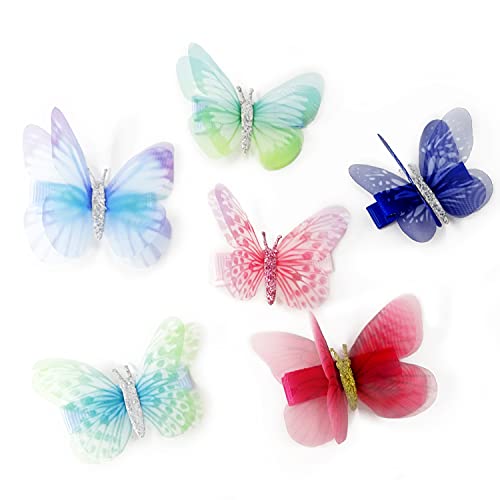 Honbay Colorful Chiffon Butterfly Hair Clips 6-Piece Organza Fairy Hairpins