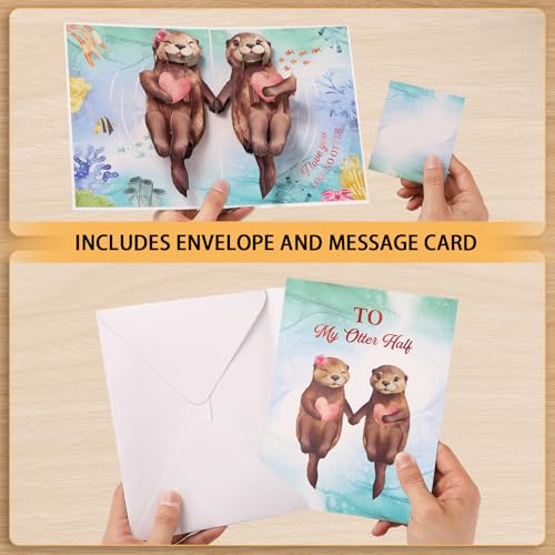 3D Pop Up Anniversary Card with Cute Otters - Greeting Card Set