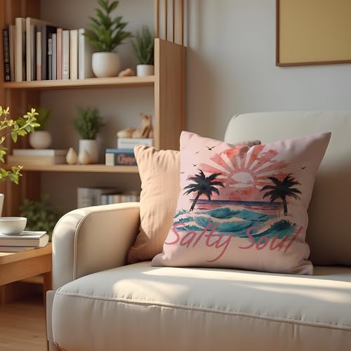 Salty Soul Tropical Beach Throw Pillow Cover 18x18 Inch