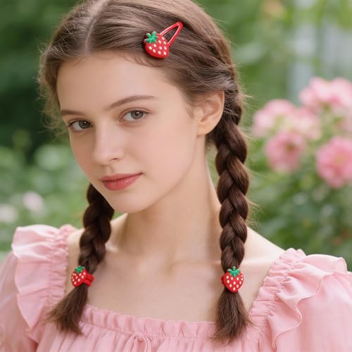 Strawberry Hair Clip and Hair Ties Set - 5PCS Cute Fruit Barrettes