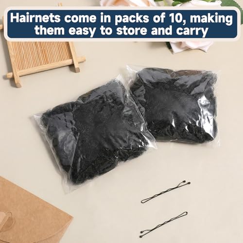 Black Hair Nets for Buns & Food Service - 50 Pcs 24 Inch Nylon Mesh with 20 Hair Pins