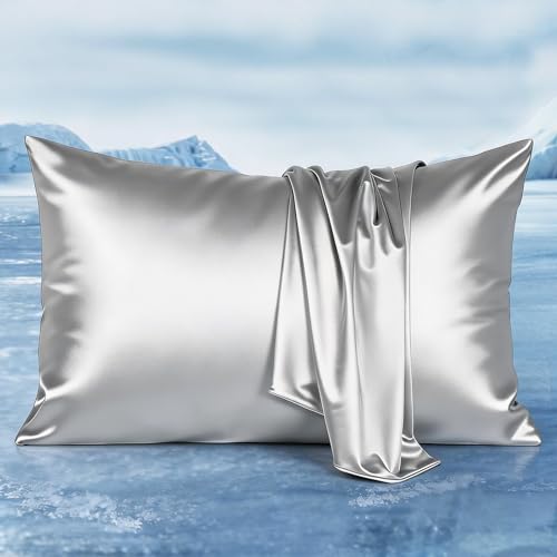 Cooling Satin Pillowcase for Hot Sleepers, Silver Gray - Standard Size
