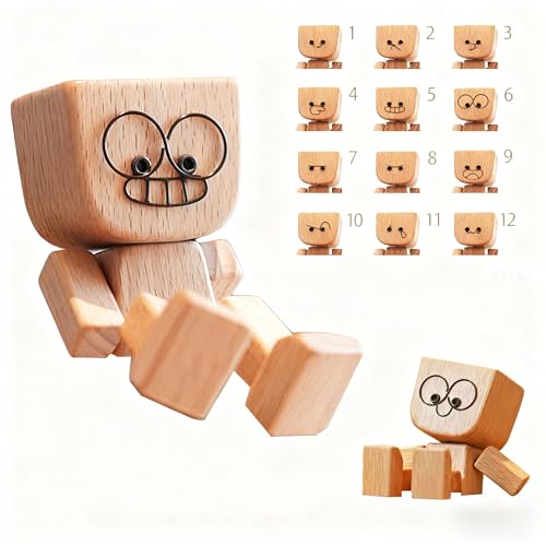 SnapMorph Shaking Wooden Man Figurine - White Doll with 12 Magnetic Faces