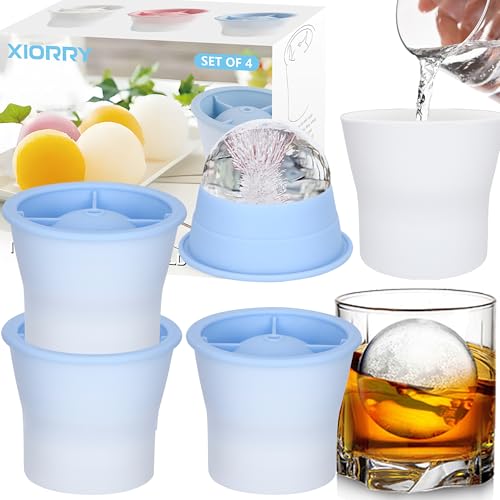 Silicone Sphere Ice Mold Set - 4 Easy Release Ice Cube Makers