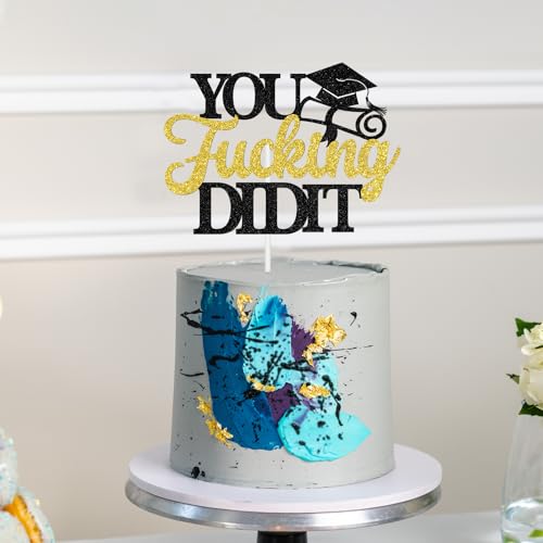 Congrats Grad Cake Topper - Gold Glitter Class of 2026 Decoration