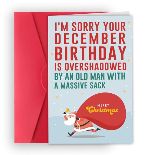 Funny December Birthday Card for Christmas - 8x5.3 inches