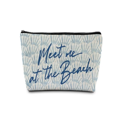 Blue Seashell Cosmetic Bag Linen Travel Makeup Pouch