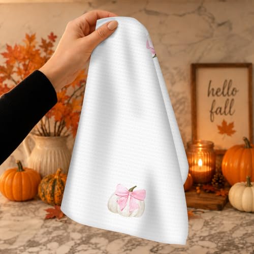 Pink Coquette Bow Pumpkin Kitchen Towel - Color 6, 16x24 Inch Fall Hand Towel