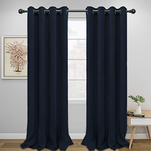 Easy-Going Blackout Curtains, Thermal Insulated Navy Drapes, 52x108 in