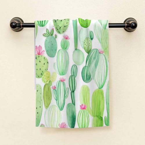 HGOD DESIGNS Towel-99 Watercolor Cactus Hand Towels 15x30in Green Pattern for Bathroom & Kitchen