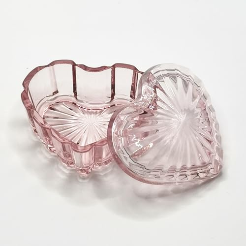 Heart Shaped Glass Jewelry Box for Rings & Earrings - Vintage Pink Organizer
