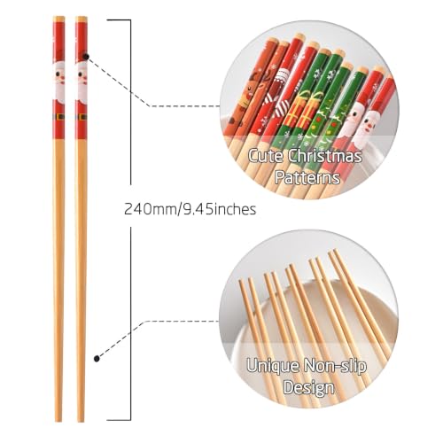 Colorful Christmas Cartoon Bamboo Chopsticks - 5 Pairs Reusable & Dishwasher Safe Gift