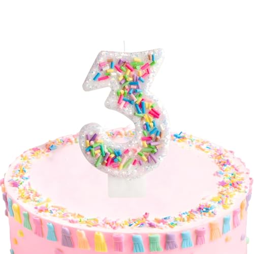 Pastel Number 3 Birthday Candle Topper for Girls - 4.5"