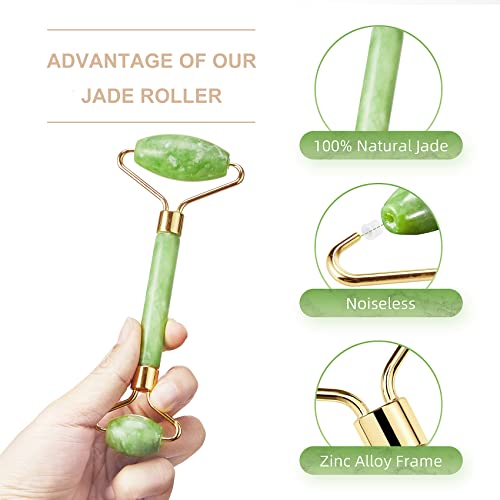 Natural Jade Roller for Face and Eyes - Noiseless Facial Massage Tool