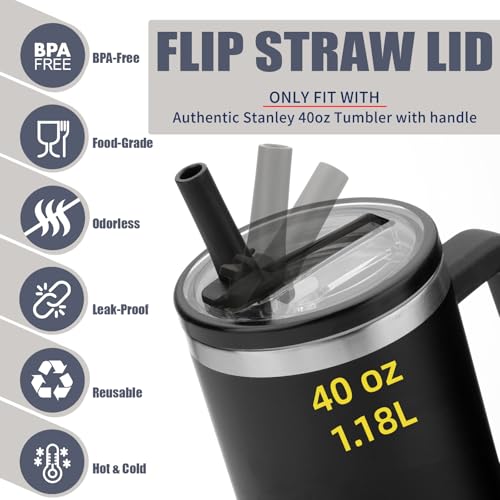 WXRWYPW 2-Pack Black 40oz Stanley Quencher H2.0 Leak-Proof Flip Straw Lids