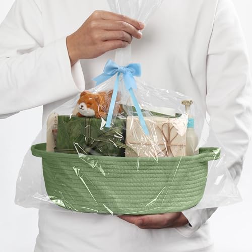 Green Cotton Rope Storage Basket - 13" x 9" x 5" for Gifts & Organizing