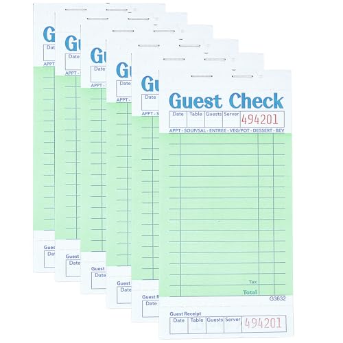 Officeva 6 Pack Green Guest Check Server Note Pads - 300 Order Sheets
