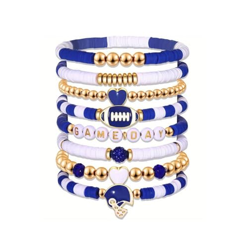 7-Piece Game Day Heishi Clay Beaded Stretch Bracelet Stack for Football and Baseball Fans