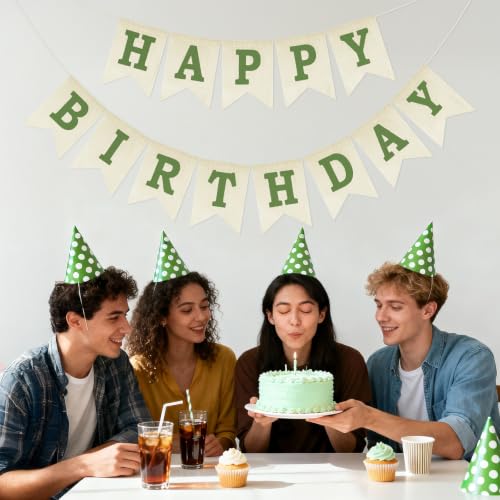 Anwyll Green Happy Birthday Banner - Pre-Strung Burlap Decoration