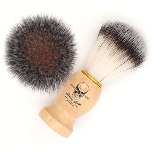 Menesia Wood Handle Shaving Brush with Synthetic Nylon Hair and Skull Design
