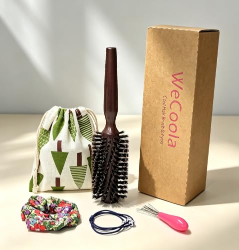 WeCoola Natural Wooden Round Boar Bristle Hair Brush Set for Blowouts