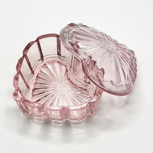 Heart Shaped Glass Jewelry Box for Rings & Earrings - Vintage Pink Organizer