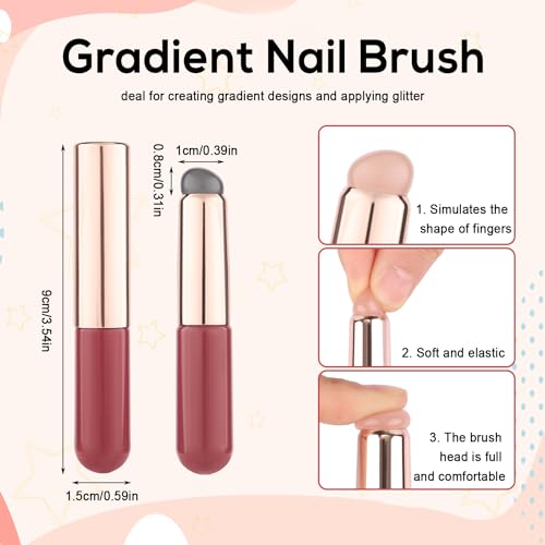 PEUTIER 3Pcs Silicone Nail Art Brushes, Reusable Gradient Jelly Head Manicure Tools