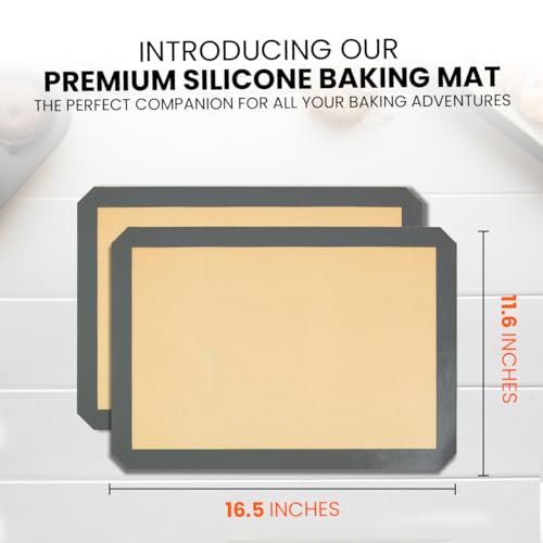 ThreadNanny Silicone Baking Mat, 2-Pack Half Sheet 16.5 x 11.6 Non-Stick Liner