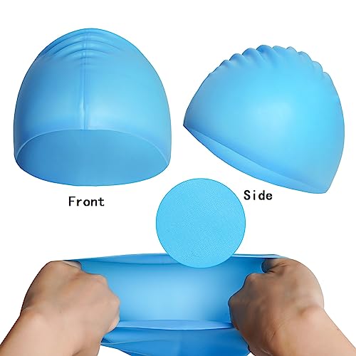 3 Pieces Kids Swim Cap for Boys Girls Silicone Swimming Cap for Short Hair with Swimming Goggles and Nose Clip Unisex Waterproof Bathing Caps for Age 3-15 Children Boys Girls