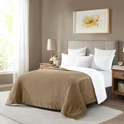 Mocassi Reversible Flannel Sherpa Throw Blanket - Full Taupe