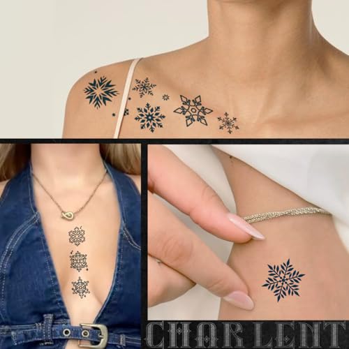 CHARLENT Snowflake Semi-Permanent Fake Tattoos 2 Weeks Long Lasting Waterproof