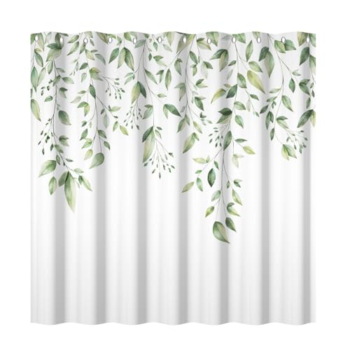 Yeele 60x72 Inch Green Leaves Shower Curtain - Waterproof Floral Design