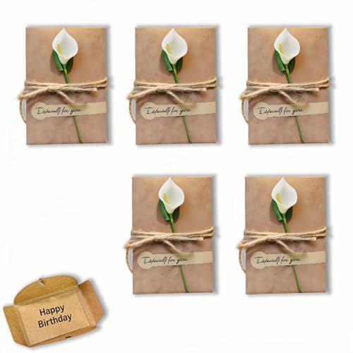 Handmade Vintage Kraft Paper Greeting Cards Set with Dried Flowers and Envelopes