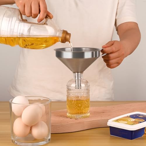 5-Inch Stainless Steel Funnel with Filter and Silicone Scraper