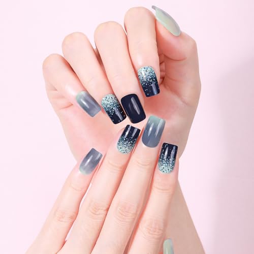 WOKOTO Semi-Cured Black Gradient Gel Nail Strips - 16 Pcs UV Wraps