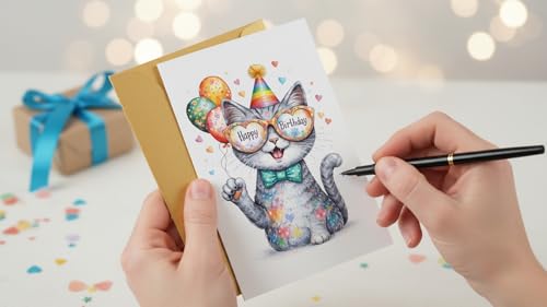 Rainbow Cat Birthday Card - Kawaii Greeting Card for Cat Lovers