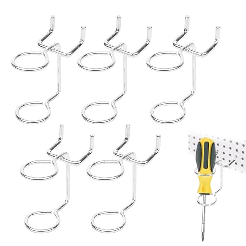 5-Pack Pegboard Screwdriver Holder - Double-Ring Tool Organizer Hooks