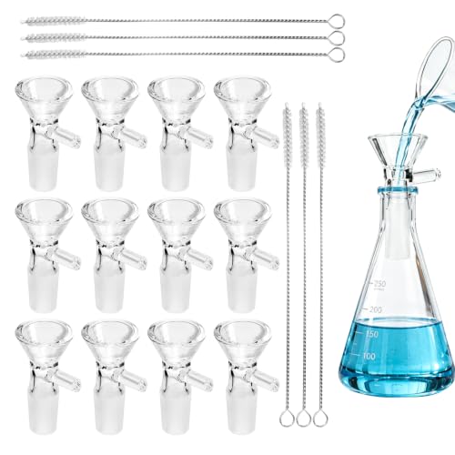 12 Pack 14mm Glass Funnels with Handle for Kitchen & Lab Use