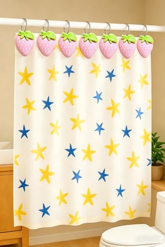 YOINIUEM Strawberry Shower Curtain Hooks, 12-Pack Resin Rings - Pink & Green