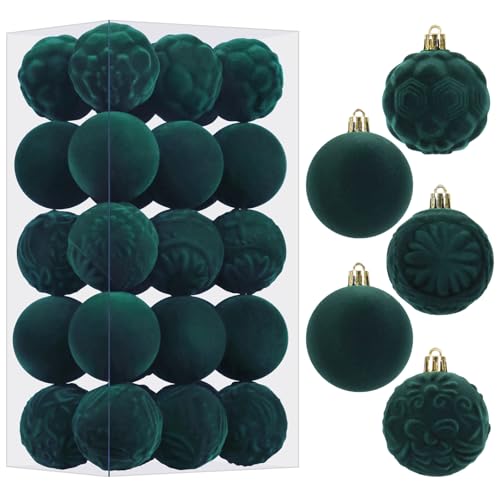 30pcs Dark Green Velvet Christmas Ornaments for Xmas Tree Decorations