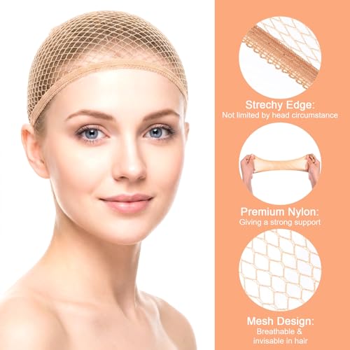Sibba 10 Pcs Nude Wig Caps for Women - Large Mesh Elastic Hair Nets