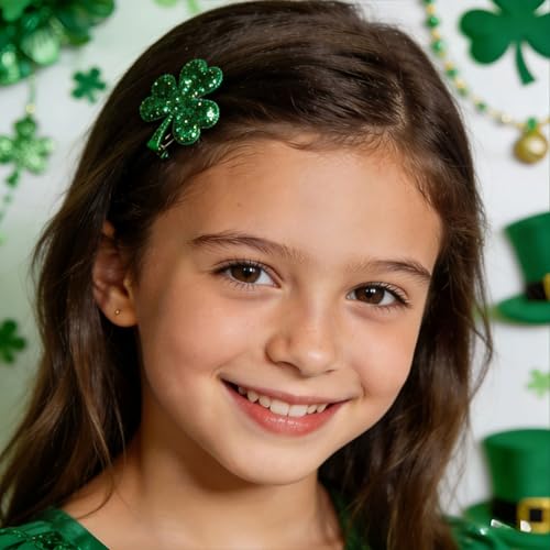 St. Patrick's Day Green Shamrock Sequin Hair Clips 2Pcs