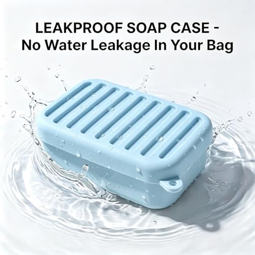 Leak-Proof Silicone Travel Soap Case with Lid & Drainage Pad - Fits Most Soap Bars