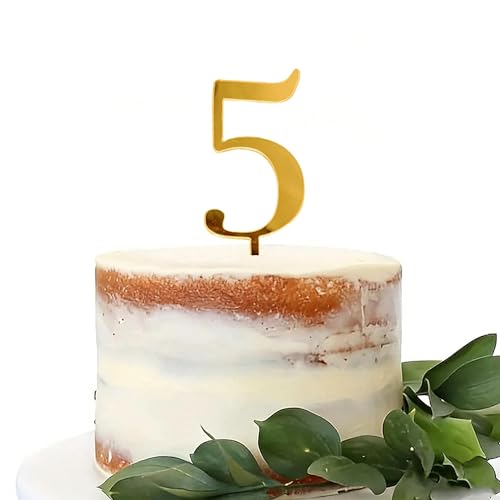 Gold Number 5 Cake Topper - Elegant Mirror Acrylic for 5th Birthday