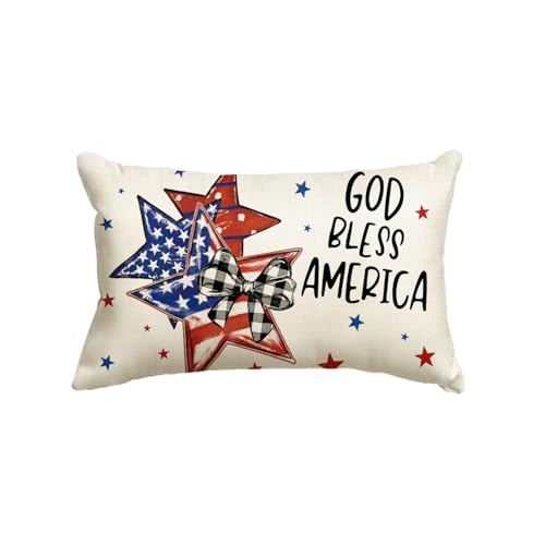 AVOIN colorlife 4th of July God Bless America Throw Pillow Cover 12x20 Inch Flag Stars Decor