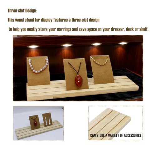 Wooden Earring Display Stand with 3 Slots for Jewelry and Business Cards
