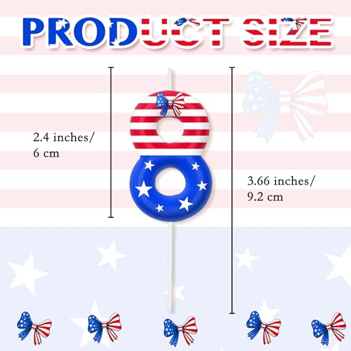 Stars and Stripes Birthday Number Candles - Red White Blue Cake Toppers
